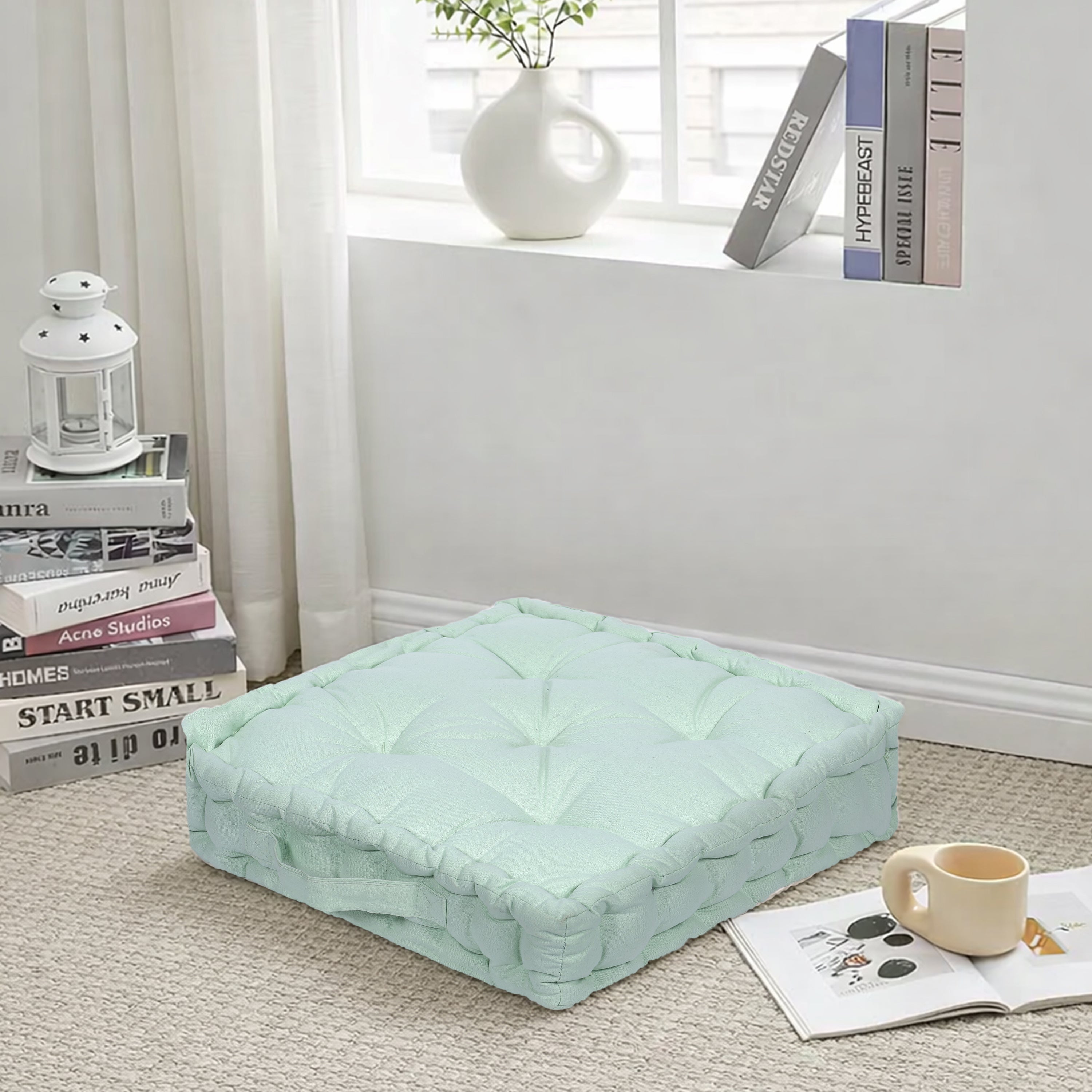 Monarch Home Art Sea Green Cotton Floor Cushion – 40×40 cm | Soft, Comfortable & Multipurpose Seating