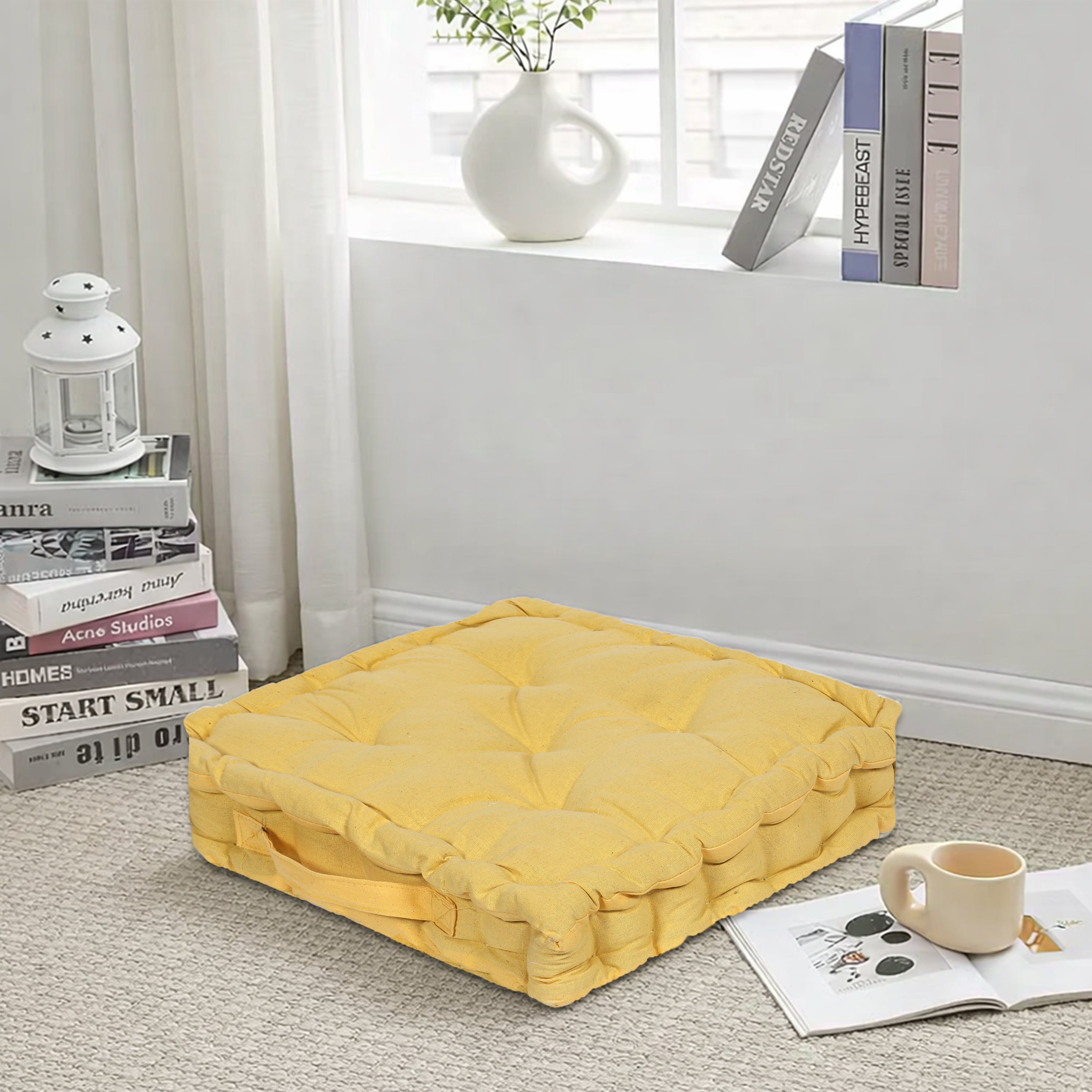Monarch Home Art Lemon Cotton Floor Cushion – 40×40 cm | Soft, Comfortable & Multipurpose Seating