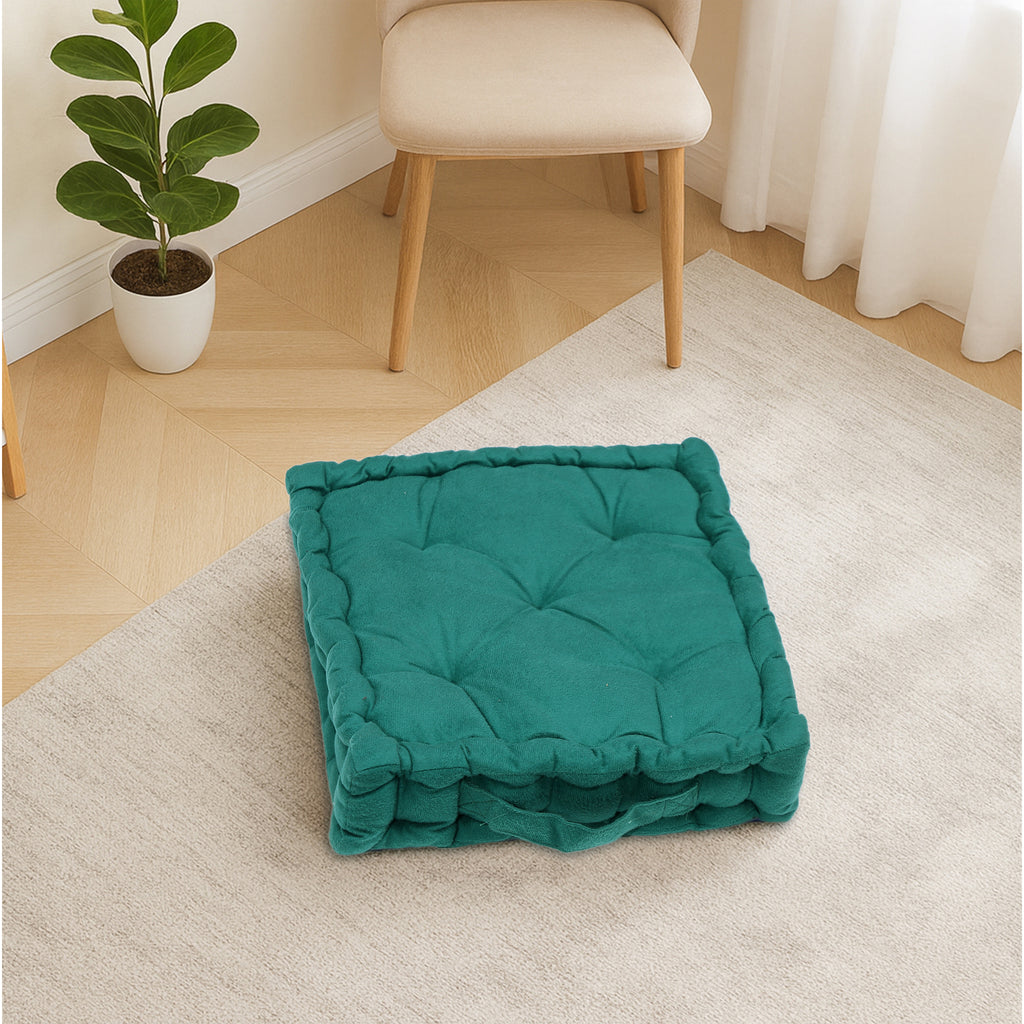 Luxury Green Floor Cushion (40x40 cm) – Soft & Durable Cotton-Filled Floor Seat Pillow for Meditation, Yoga & Modern Home Décor