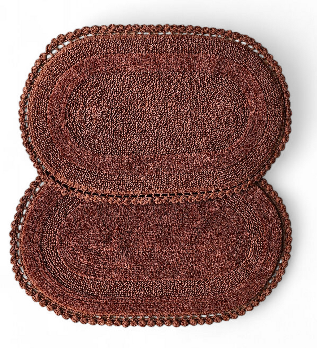 Premium Tan Crochet Reversible Bathmat – Handmade Cotton Oval Floor Mat (50x80 cm)