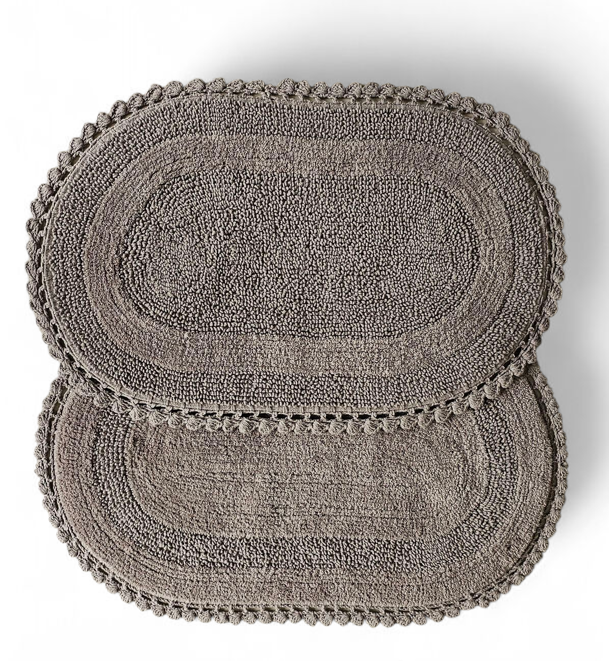 Luxury Crochet Reversible Oval Bathmat – Handmade Cotton Flat Weave Mat, Camel (50x80 cm)