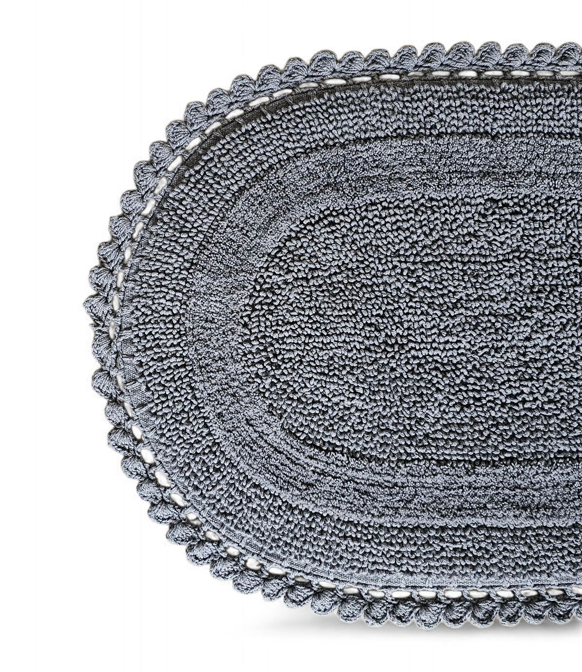 Oval Shape Cotton Crochet Bathmat – Reversible & Soft Flat Weave Mat (Silver, 50x80 cm)
