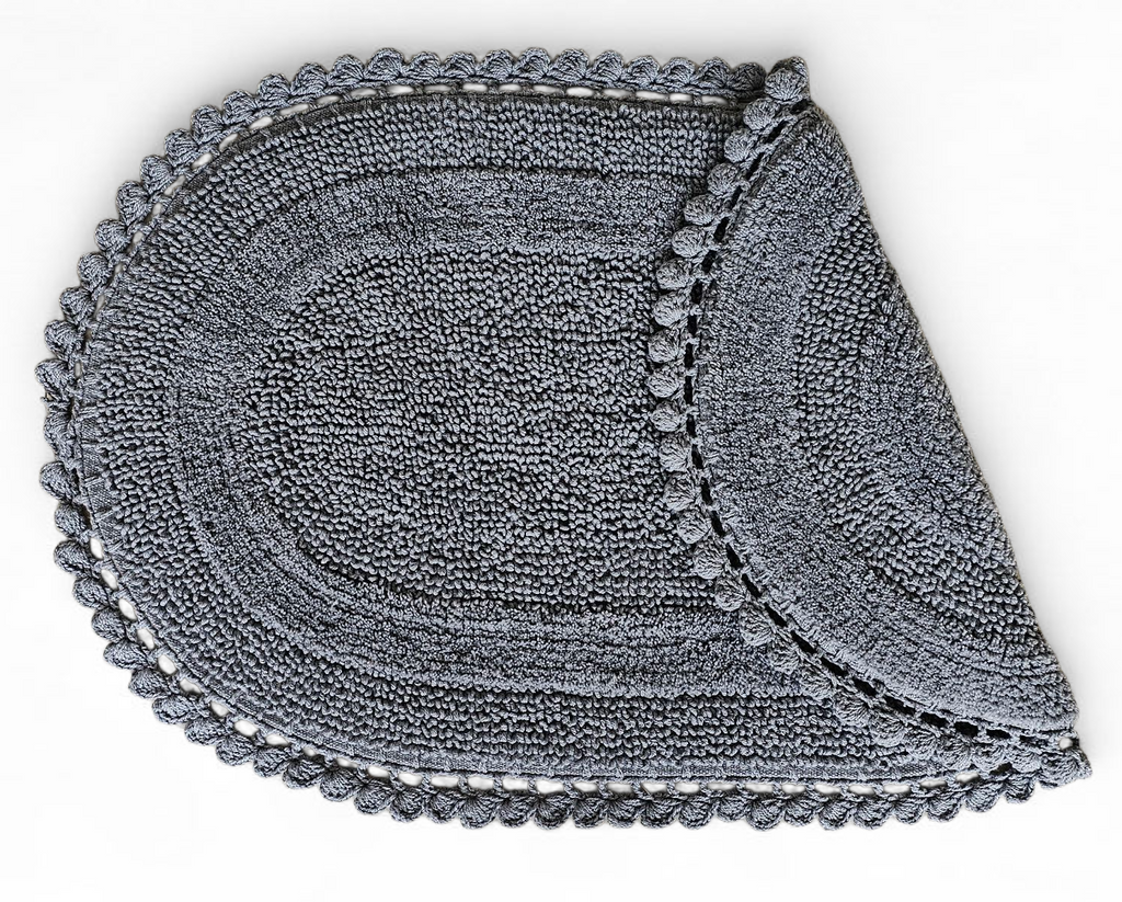 Oval Shape Cotton Crochet Bathmat – Reversible & Soft Flat Weave Mat (Silver, 50x80 cm)