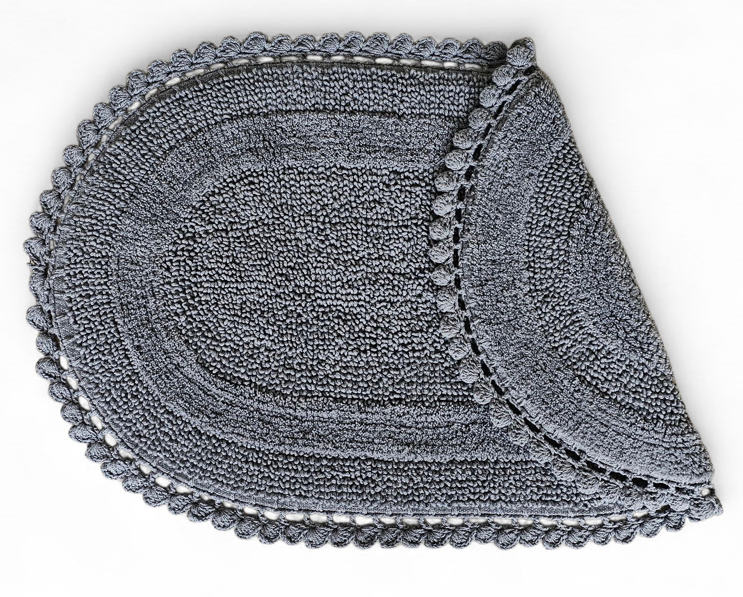 Oval Shape Cotton Crochet Bathmat – Reversible & Soft Flat Weave Mat (Silver, 50x80 cm)