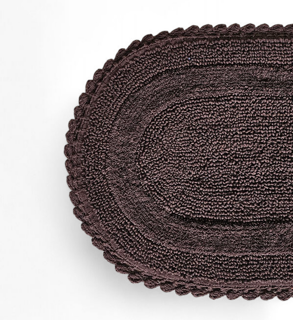 Luxury Crochet Reversible Oval Bathmat – Handmade Cotton Flat Weave Mat, Copper (50x80 cm)