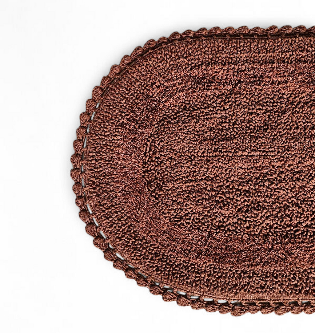 Premium Tan Crochet Reversible Bathmat – Handmade Cotton Oval Floor Mat (50x80 cm)