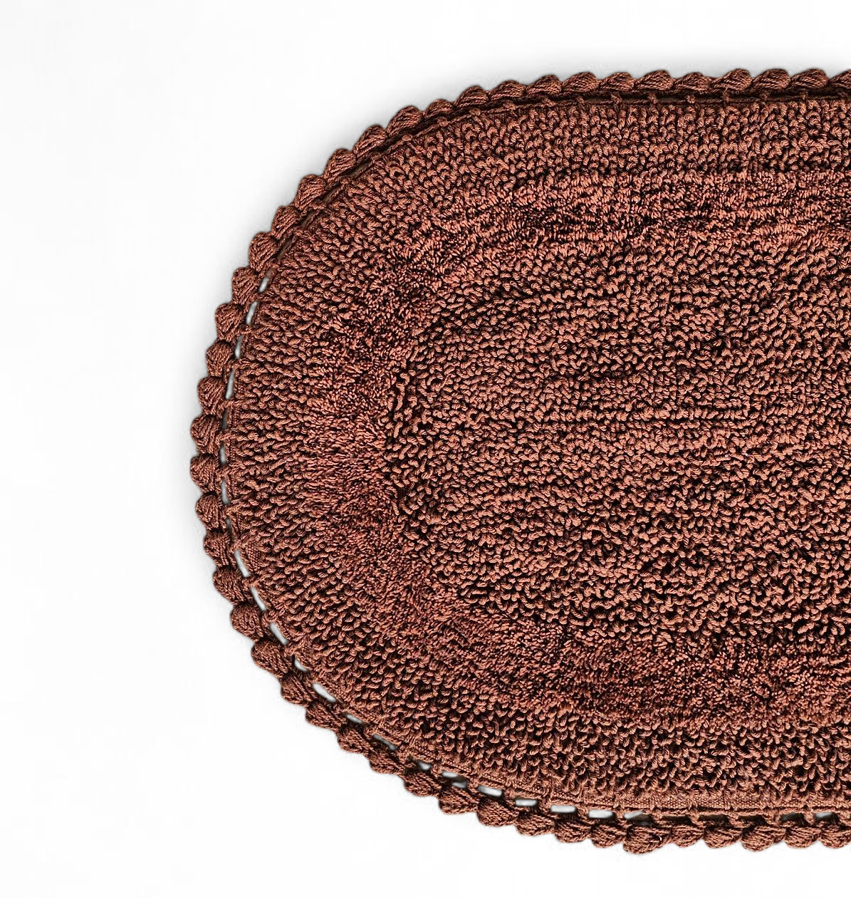 Premium Tan Crochet Reversible Bathmat – Handmade Cotton Oval Floor Mat (50x80 cm)
