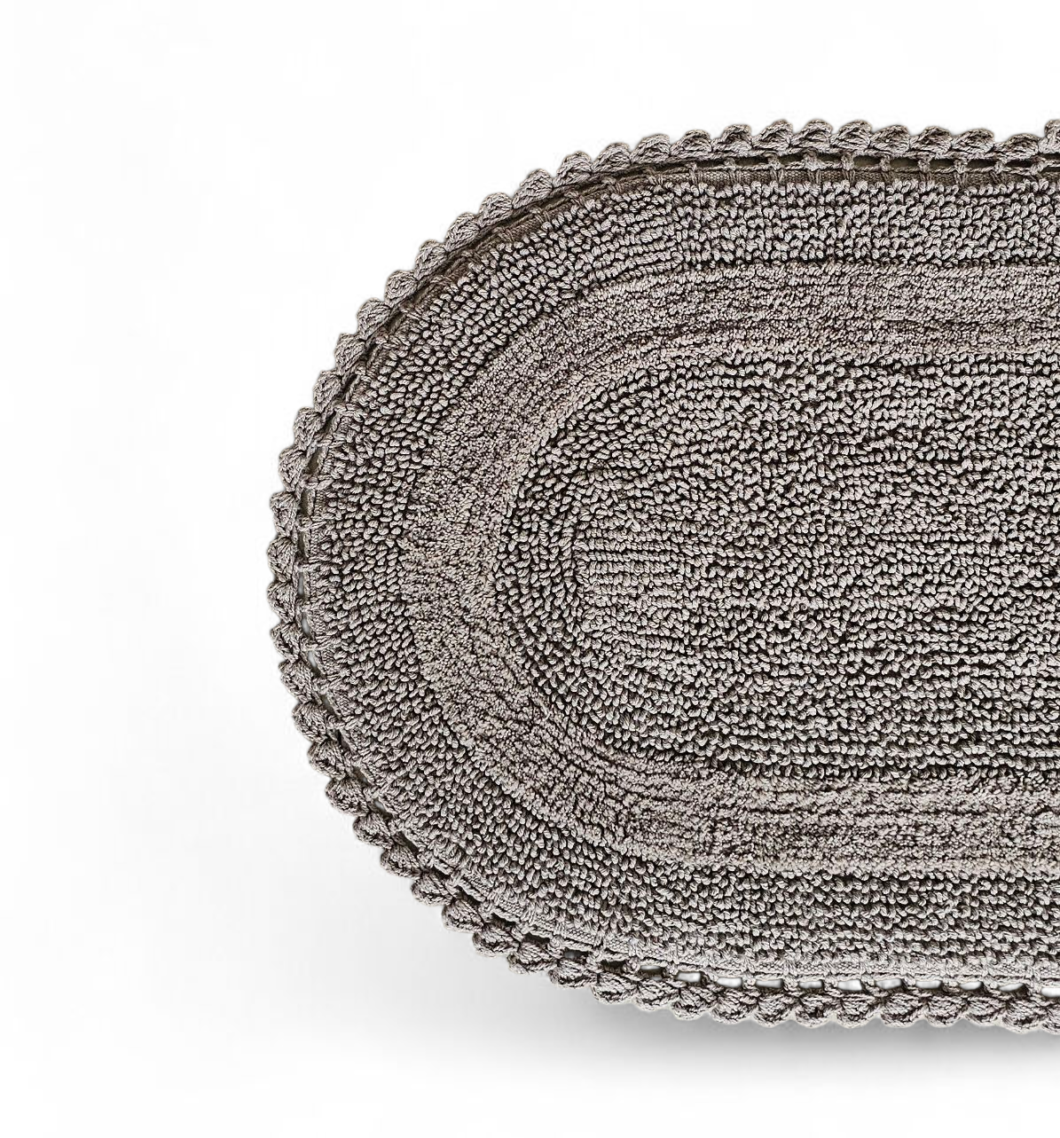 Luxury Crochet Reversible Oval Bathmat – Handmade Cotton Flat Weave Mat, Camel (50x80 cm)