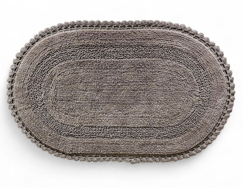 Luxury Crochet Reversible Oval Bathmat – Handmade Cotton Flat Weave Mat, Camel (50x80 cm)