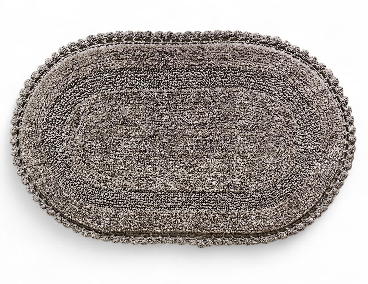 Luxury Crochet Reversible Oval Bathmat – Handmade Cotton Flat Weave Mat, Camel (50x80 cm)