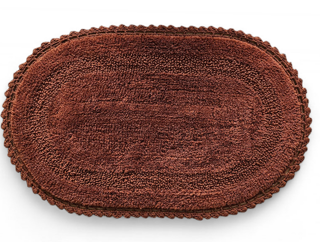 Premium Tan Crochet Reversible Bathmat – Handmade Cotton Oval Floor Mat (50x80 cm)