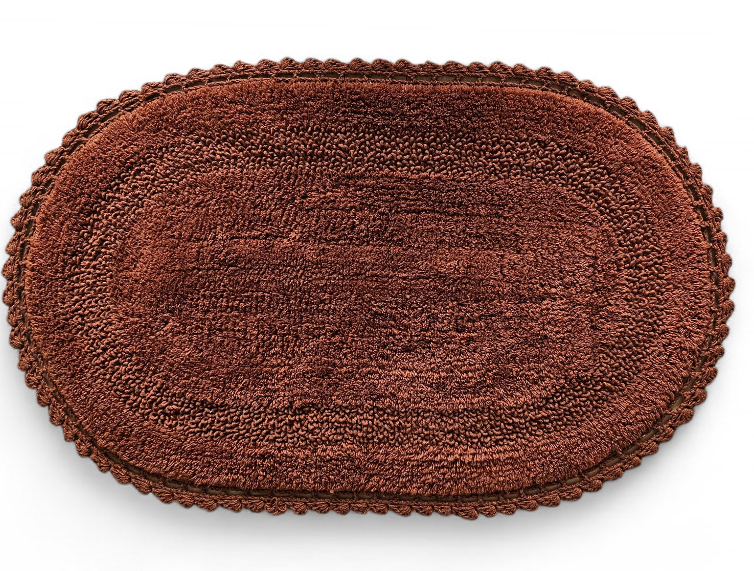 Premium Tan Crochet Reversible Bathmat – Handmade Cotton Oval Floor Mat (50x80 cm)