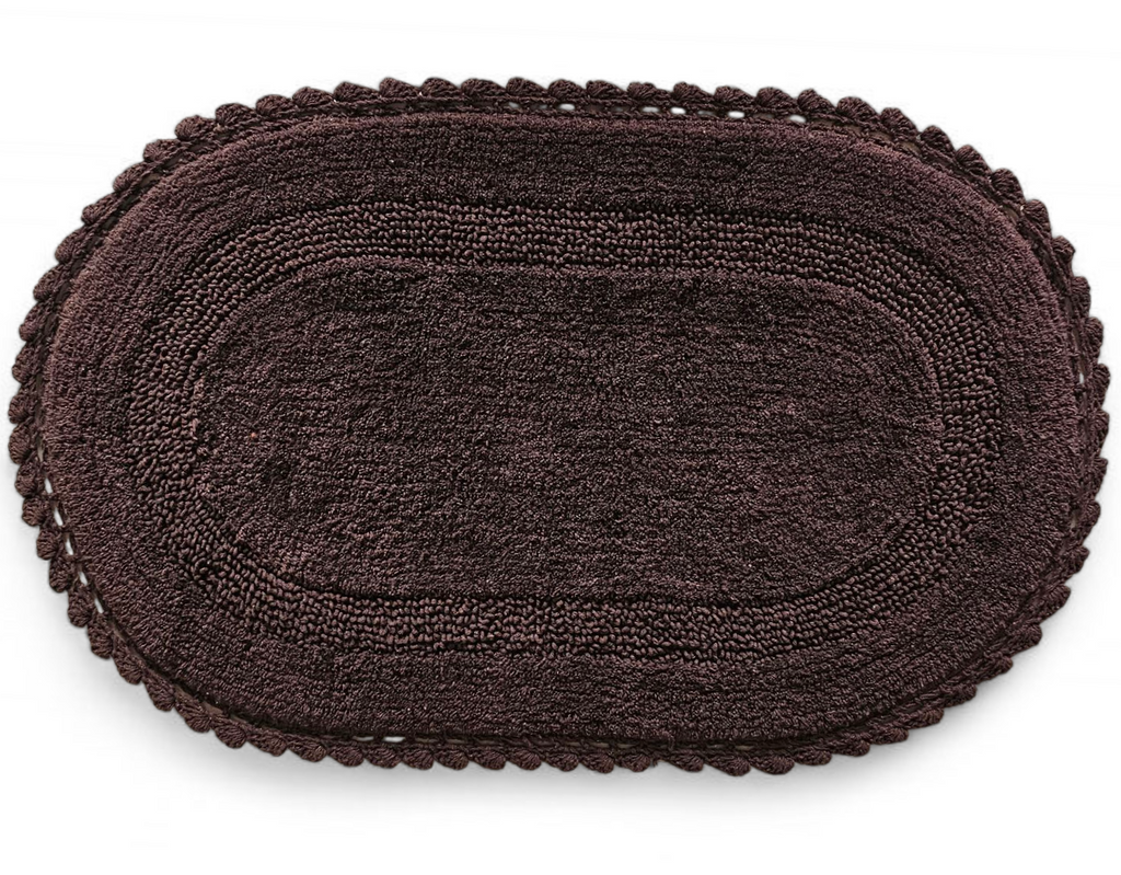 Luxury Crochet Reversible Oval Bathmat – Handmade Cotton Flat Weave Mat, Copper (50x80 cm)