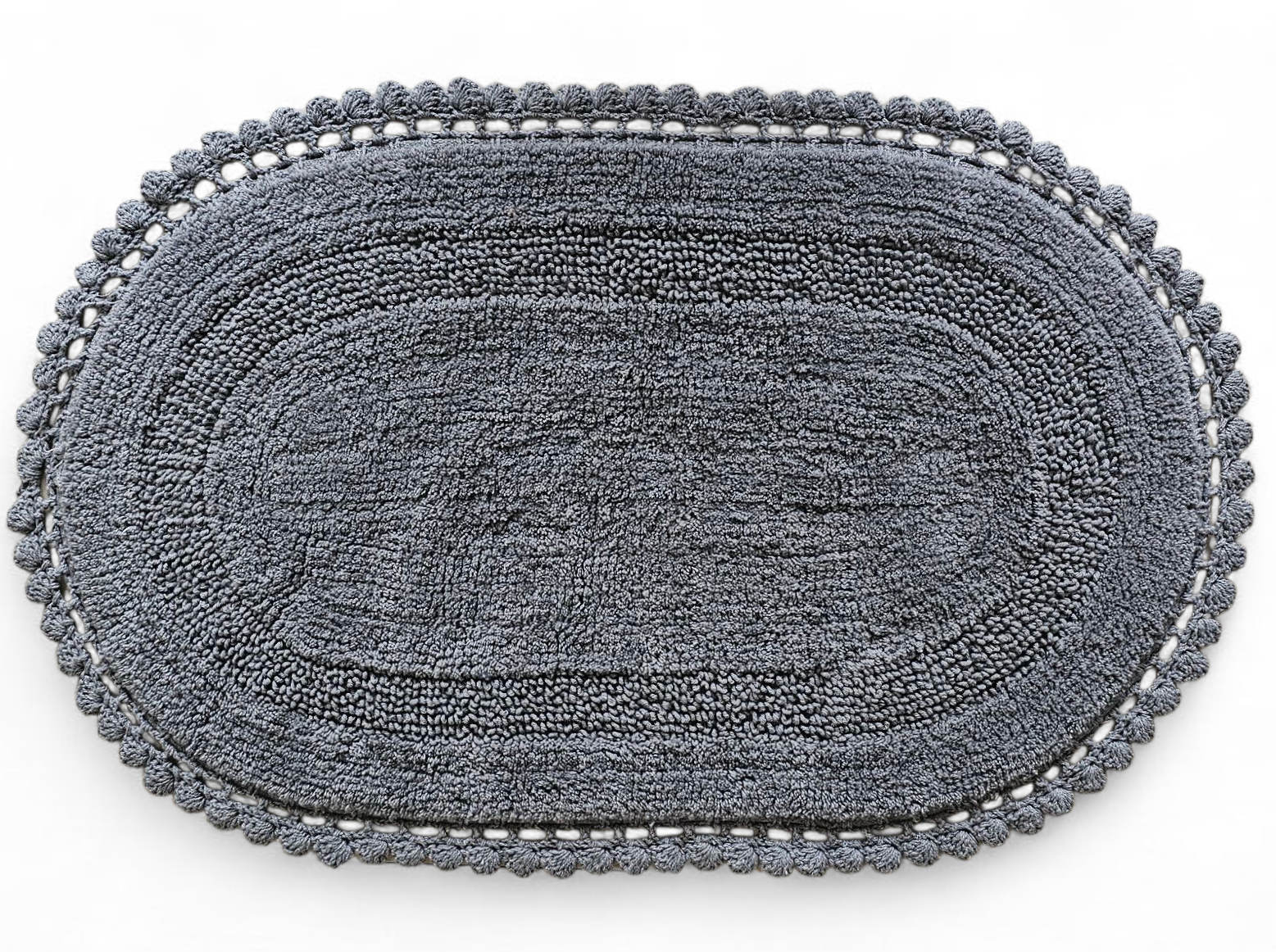 Oval Shape Cotton Crochet Bathmat – Reversible & Soft Flat Weave Mat (Silver, 50x80 cm)