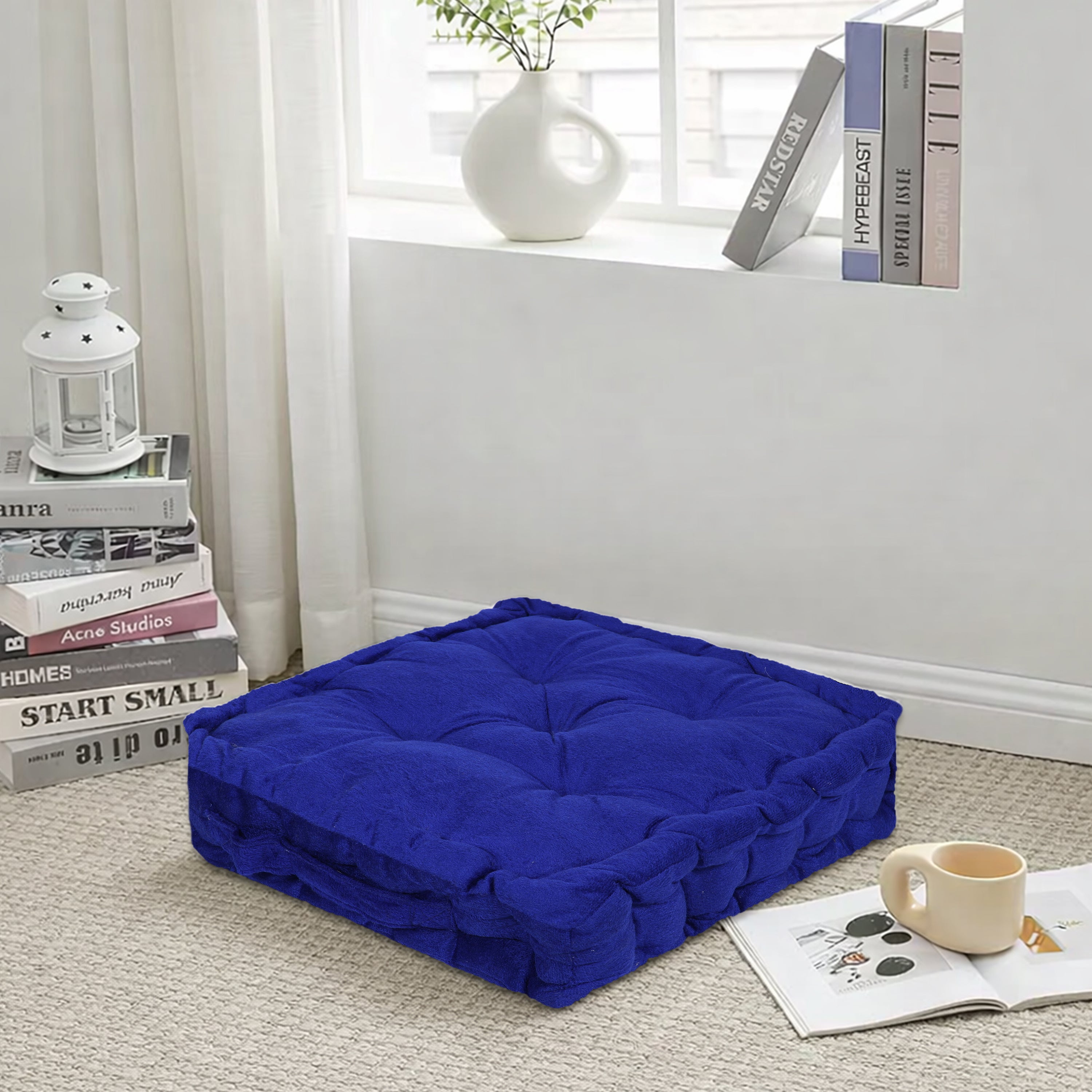 Premium Blue Floor Cushion (40x40 cm) – Soft & Durable Cotton-Filled Floor Seat Pillow for Meditation, Yoga & Home Décor