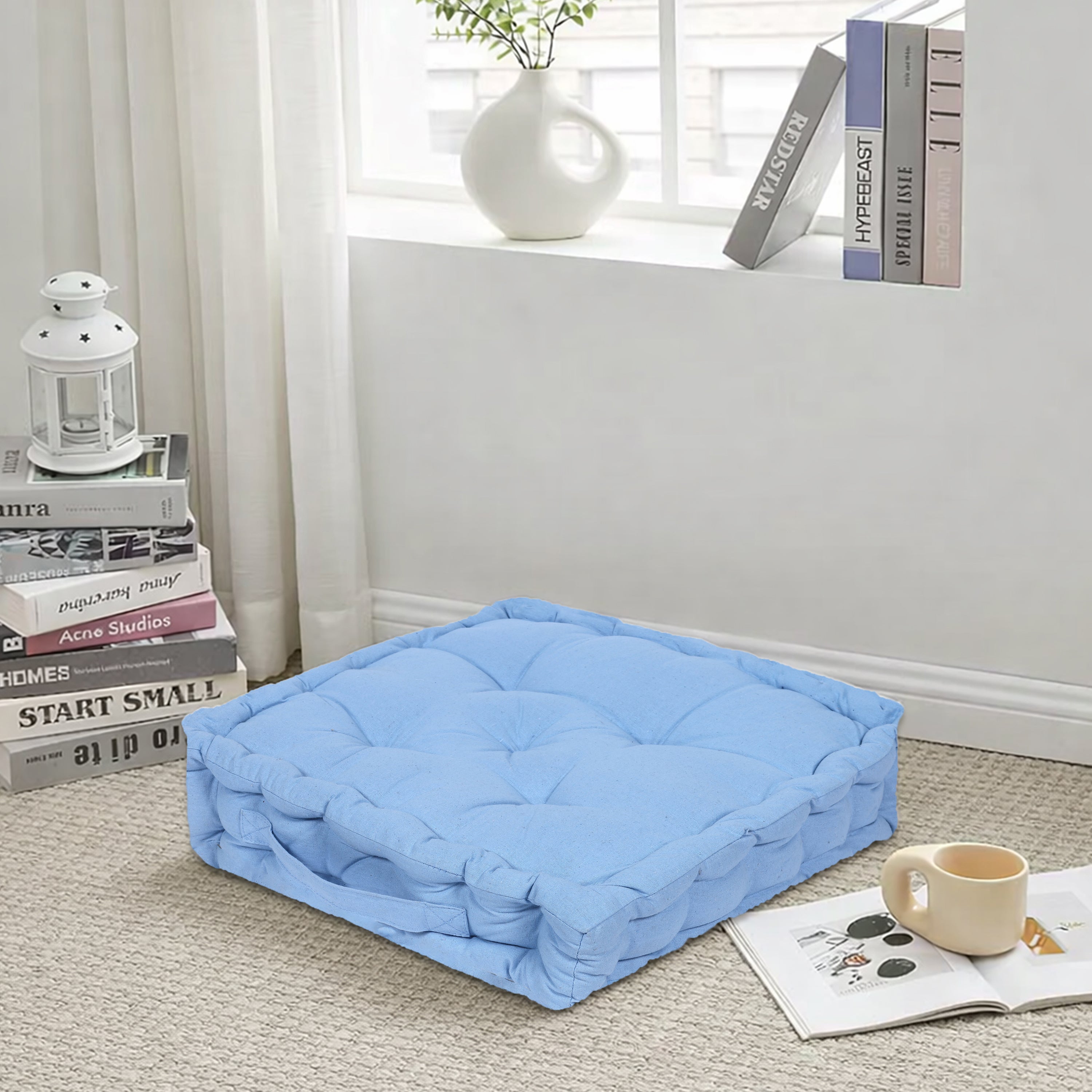 Monarch Home Art Ice Blue Cotton Floor Cushion – 40×40 cm | Soft, Comfortable & Multipurpose Seating