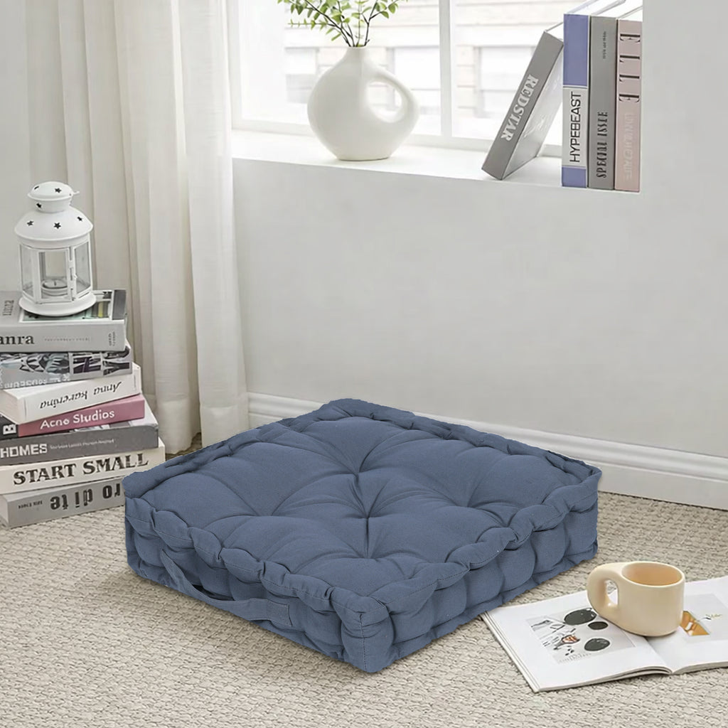 Monarch Home Art Steel Grey Cotton Floor Cushion – 40×40 cm | Soft, Comfortable & Multipurpose Seating