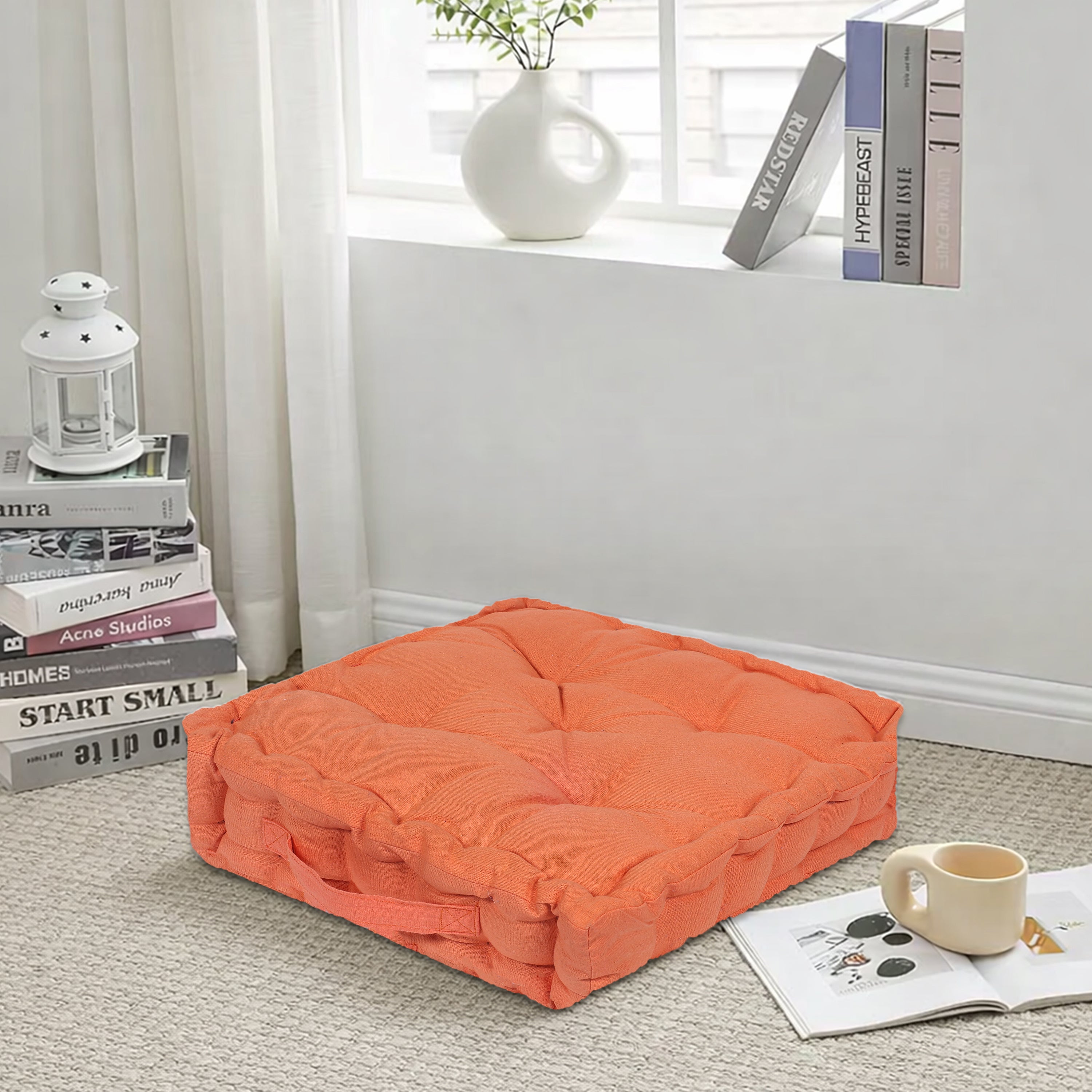 Monarch Home Art Lava Orange Cotton Floor Cushion – 40×40 cm | Soft, Comfortable & Multipurpose Seating