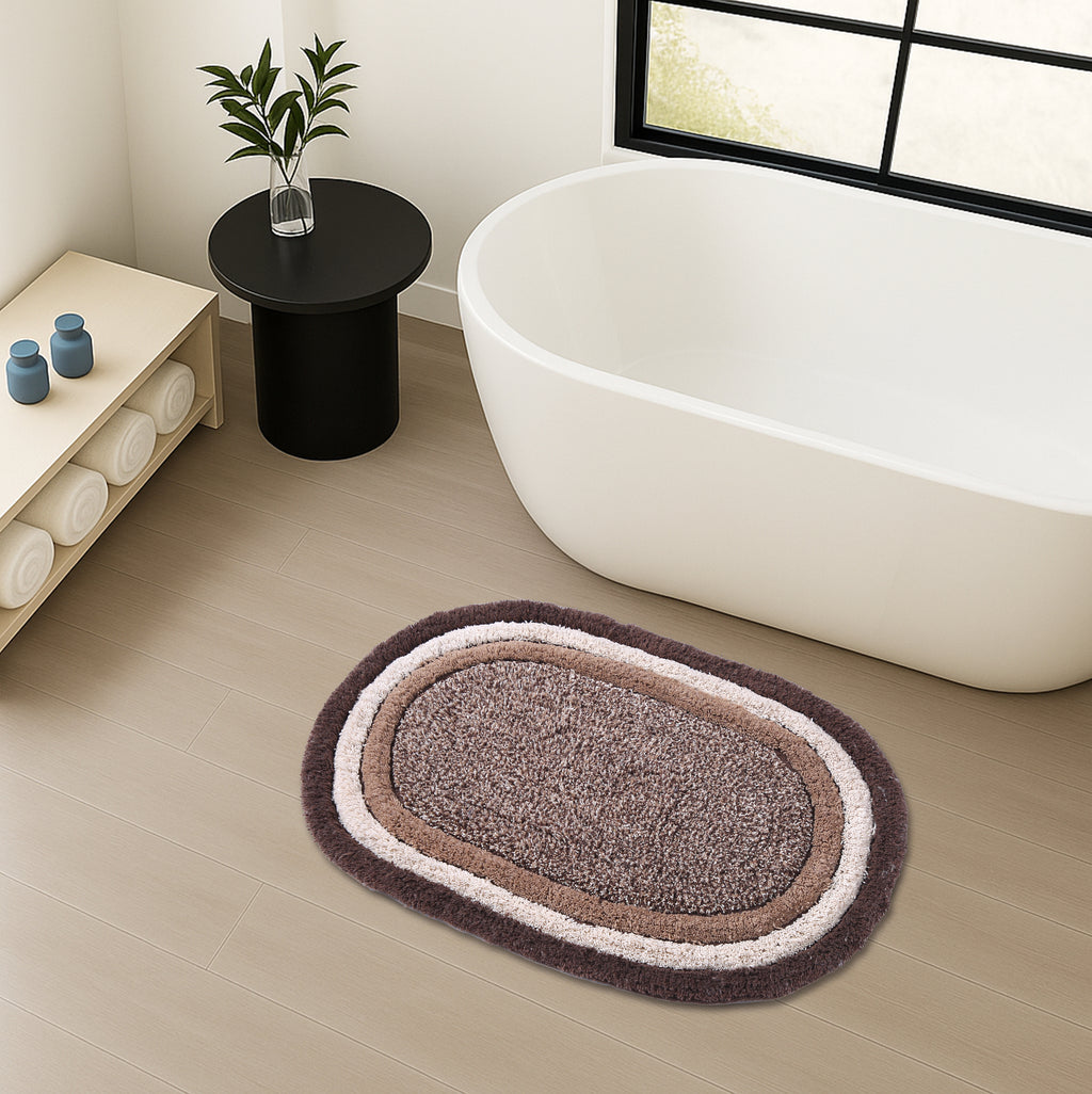 Luxury Chocolate Oval Bath Mat (40x60 cm) – Soft & Absorbent Microfiber Bathroom Mat with Anti-Skid Backing