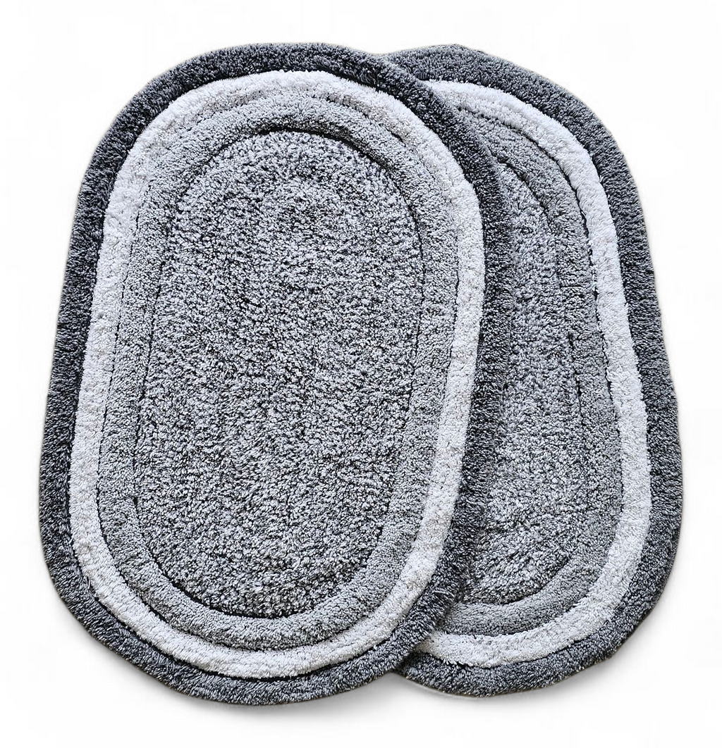 Premium Grey Oval Bath Mat (40x60 cm) – Soft & Absorbent Microfiber Bathroom Mat with Anti-Skid Backing