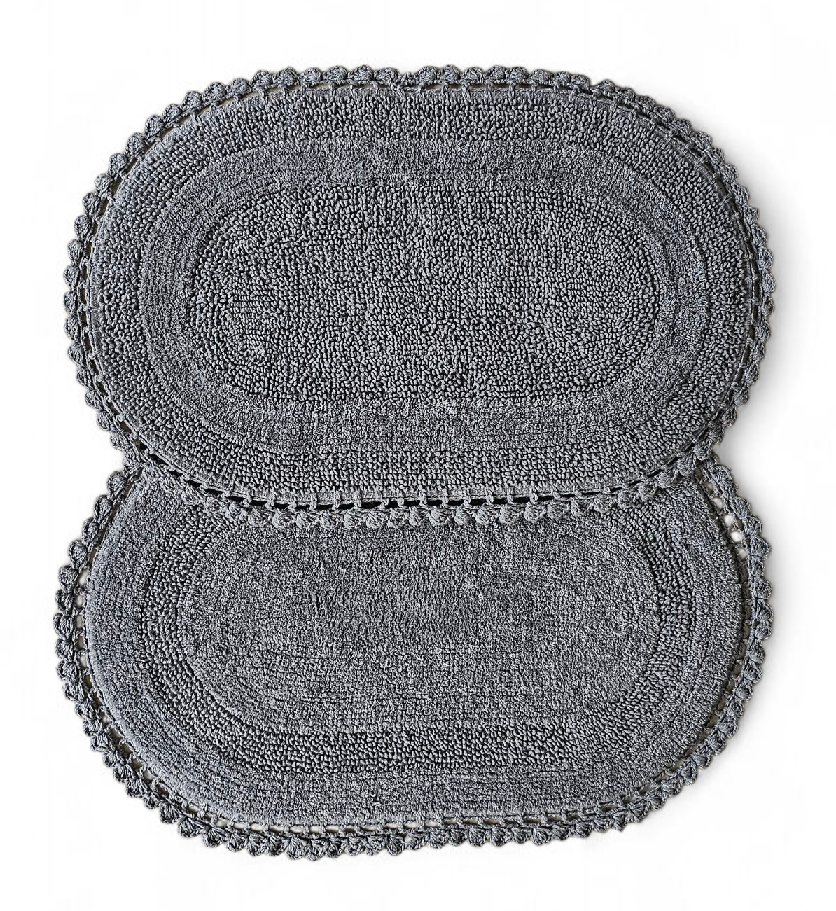 Oval Shape Cotton Crochet Bathmat – Reversible & Soft Flat Weave Mat (Silver, 50x80 cm)