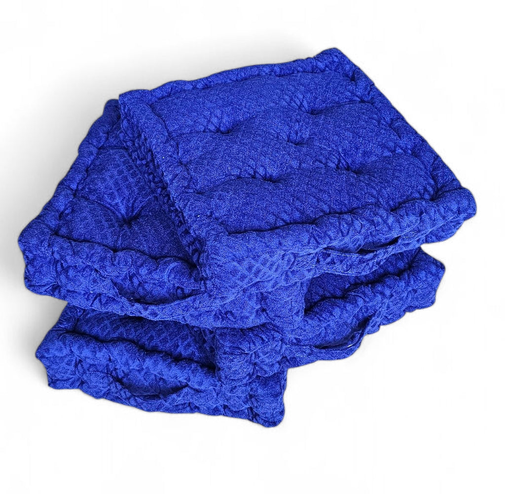 Embossed Velvet Floor Cushion – Blue, 40x40 cm | Soft Polyester Fiber Filled Luxury Seating Pad