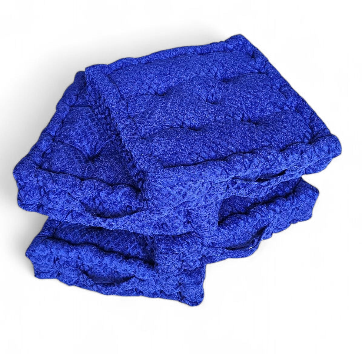 Embossed Velvet Floor Cushion – Blue, 40x40 cm | Soft Polyester Fiber Filled Luxury Seating Pad