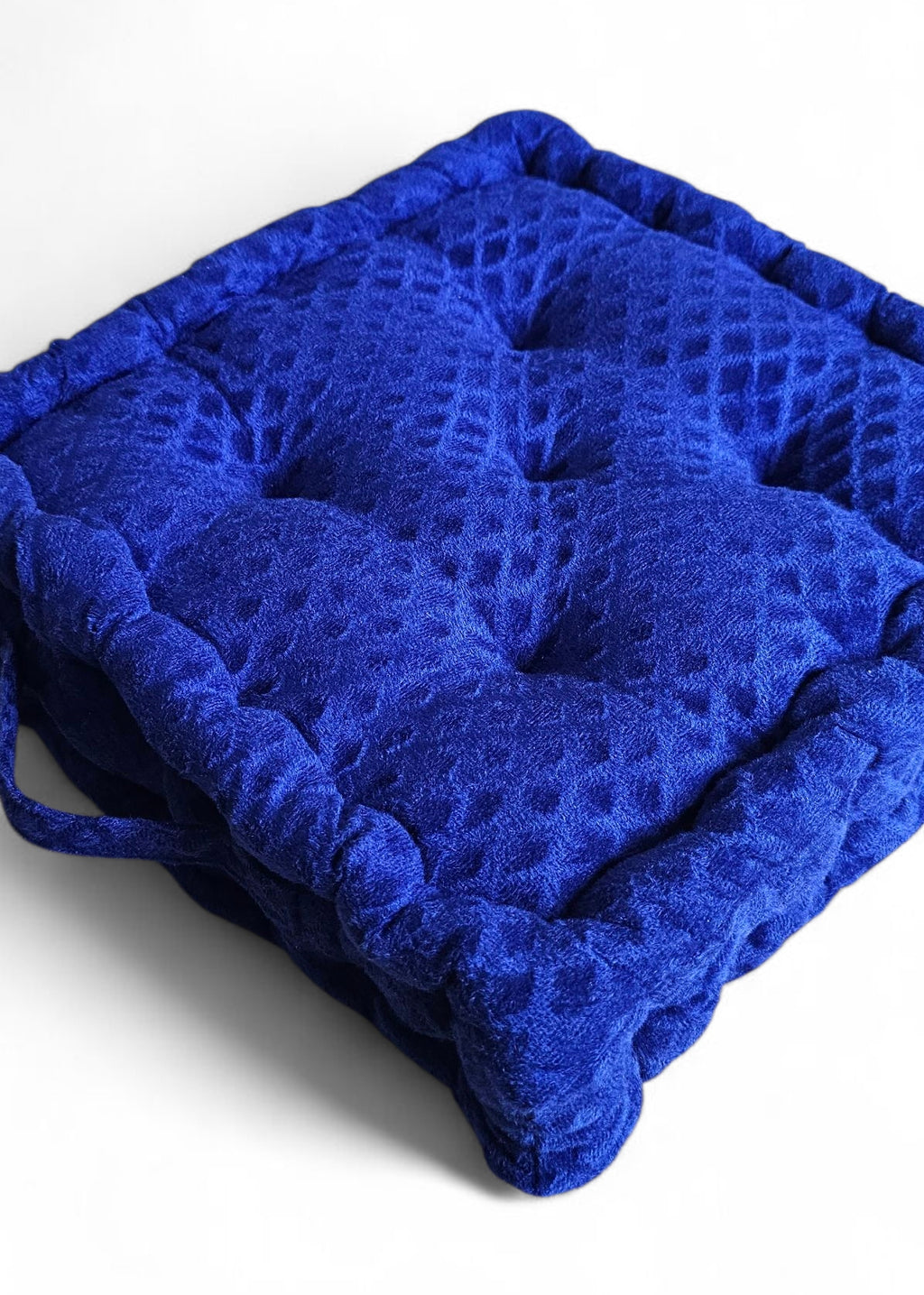 Embossed Velvet Floor Cushion – Blue, 40x40 cm | Soft Polyester Fiber Filled Luxury Seating Pad