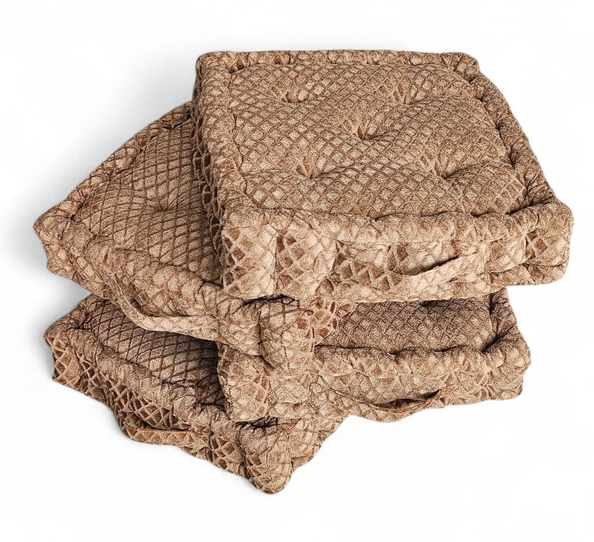 Embossed Velvet Floor Cushion – Camel, 40x40 cm | Soft Polyester Fiber Filled Luxury Floor Seating Pad