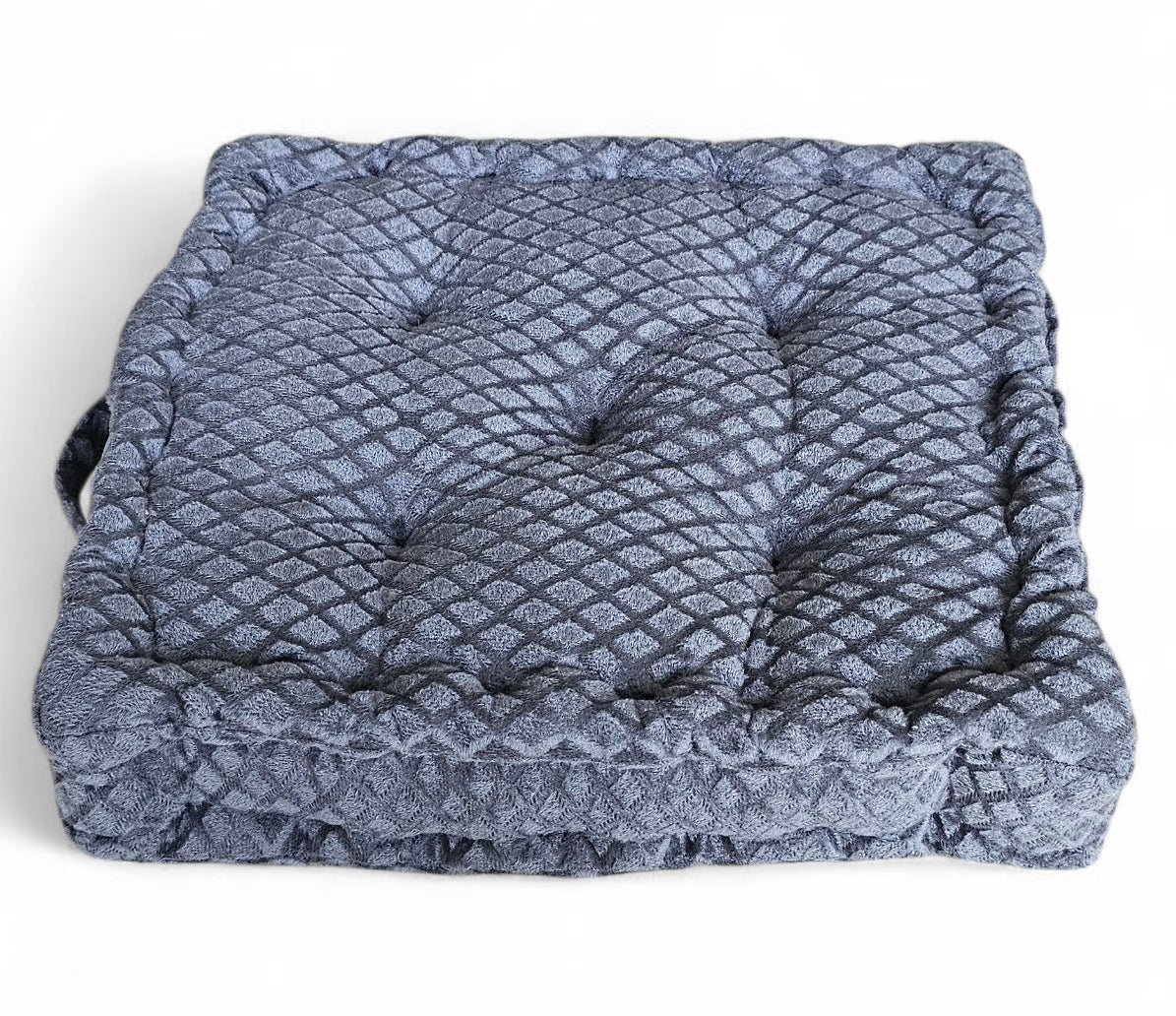 Embossed Velvet Floor Cushion – Grey, 40x40 cm | Soft Polyester Fiber Filled Luxury Floor Seating Pad