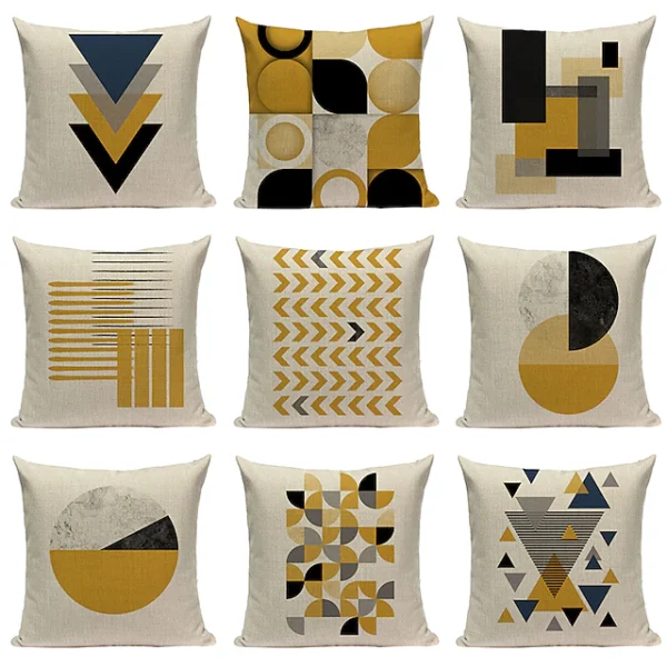 Cotton Printed Geometric Design Cushion Cover
