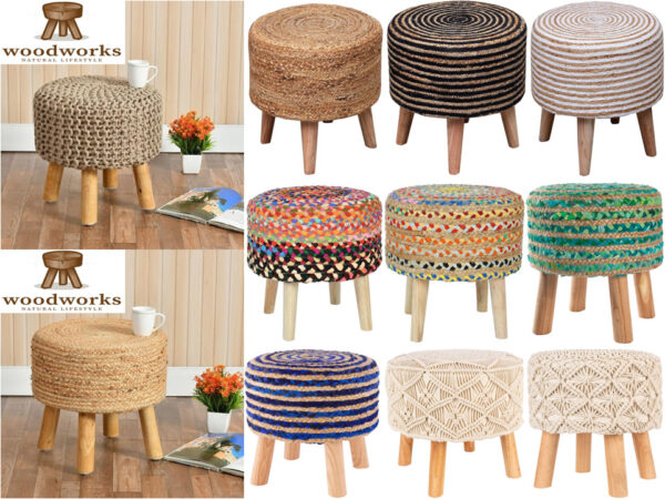 WOODEN STOOLS MADE OF HAND MADE/WOEN FABRIC