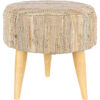 Wooden Stool with Chindi Rug Base Fabric