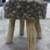 Wooden Stool with Pebble Stones Wool Balls Rug Base
